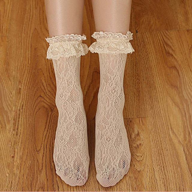 3Pair Sexy Lace Floral Socks Women Summer Mesh Socks