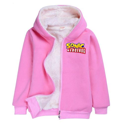 Girls Sonic The Hedgehog Print Pink Fleece Lined Cotton Zipper Hoodie