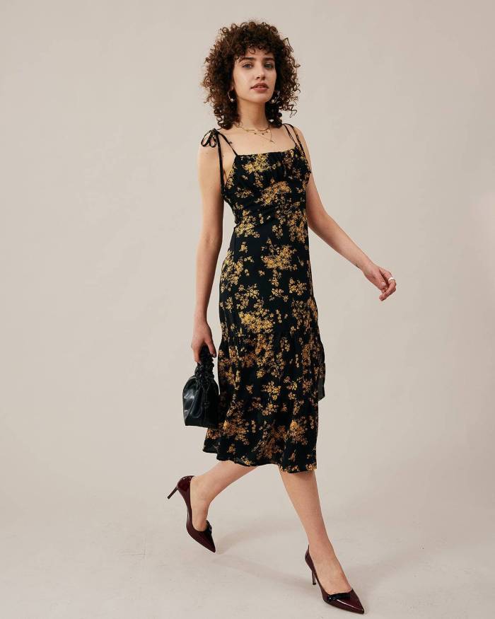 The Tie Strap Pleated Floral Dress