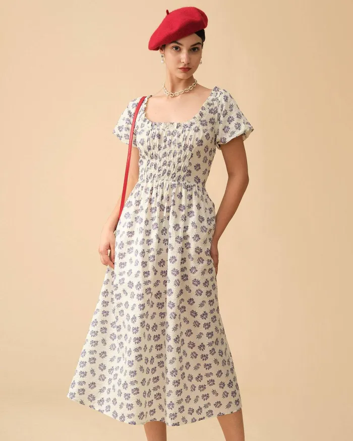 The Frill Trim Floral Midi Dress