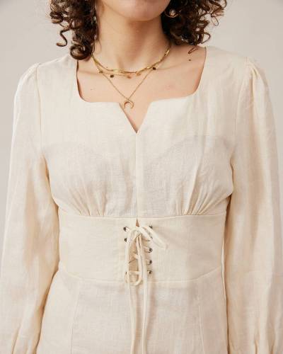 The Premium-Fabric Solid Split Linen Midi Dress