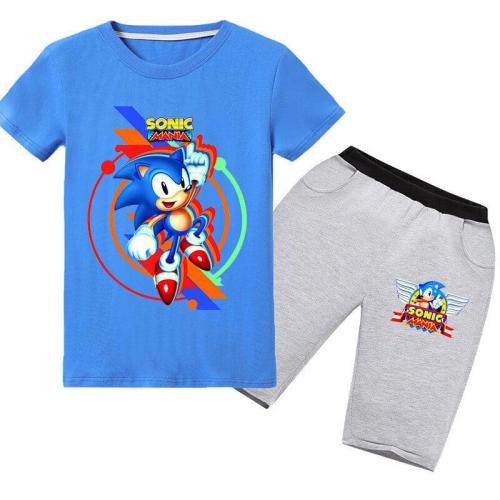 Sonic Mania Print Girls Boys Cotton T Shirt And Shorts Outfit Sets