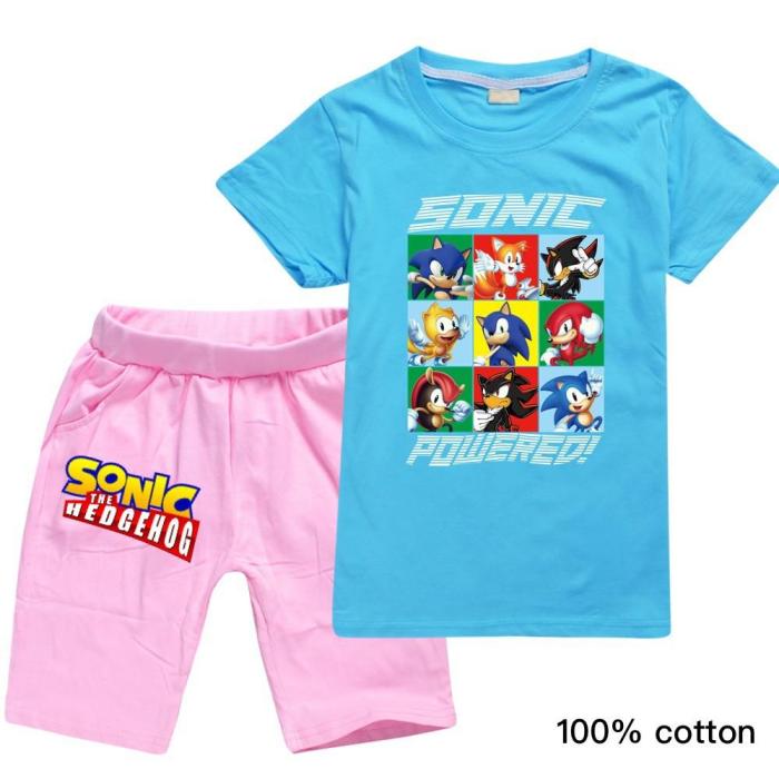 Girls Boys Sonic The Hedgehog Multi-Color T Shirt Pink Shorts Suit