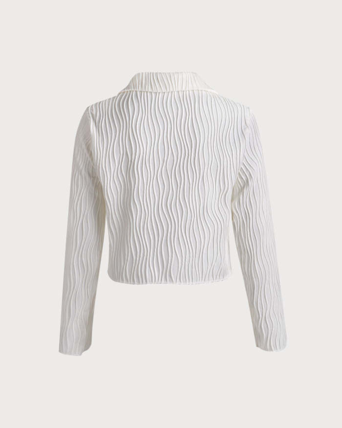The Beige Water Ripple Textured Long Sleeve Blouses