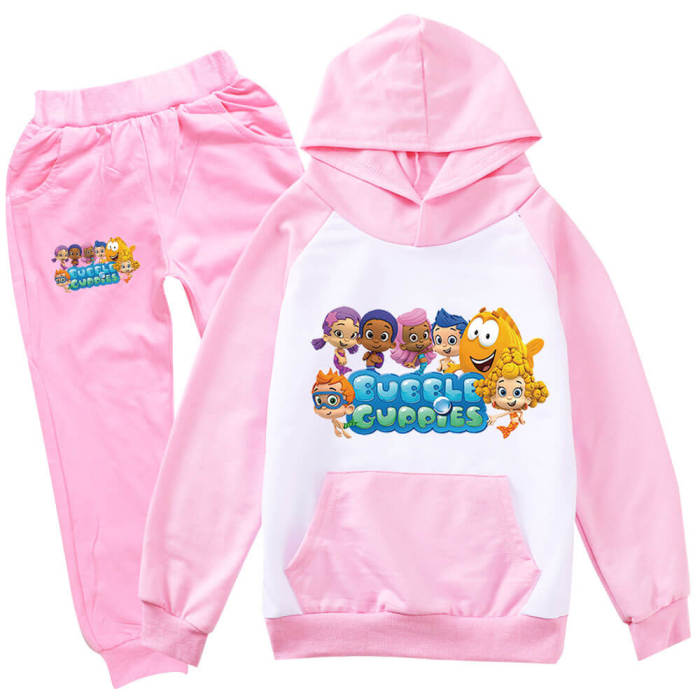 Boys Girls Bubble Cute Guppies Print Pullover Hoodie Sweatpants 2 Sets