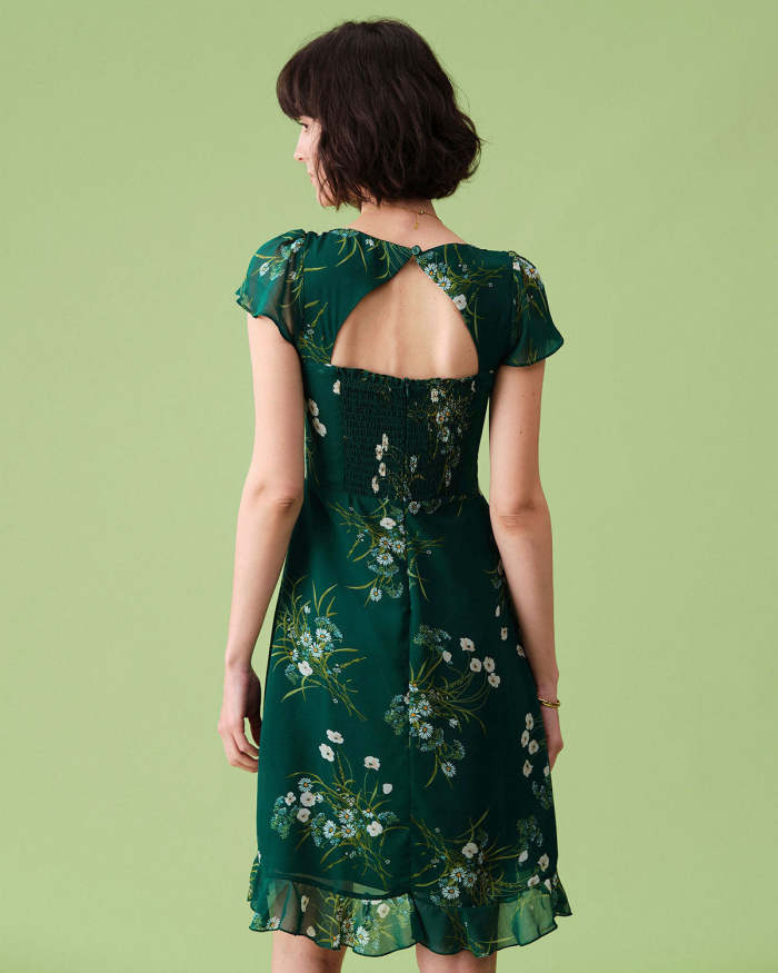 The Square Neck Backless Floral Midi Dress