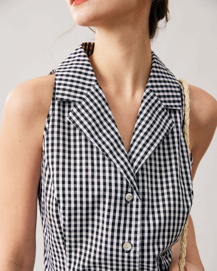 The Collared Button Up Sleeveless Plaid Vest