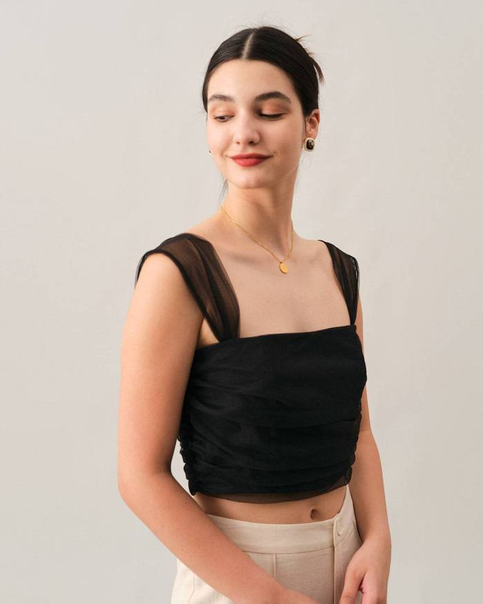 The Ruched Mesh Cropped Tank Top