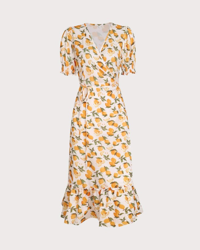The Orange Ruffle Wrap Midi Dress