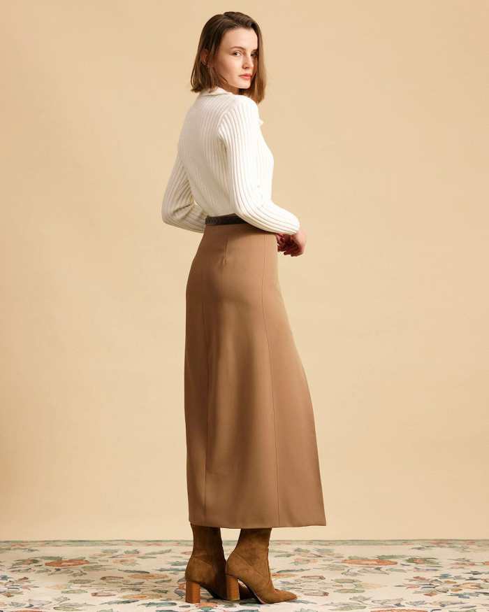 The Solid High Waisted Side Slit Skirt