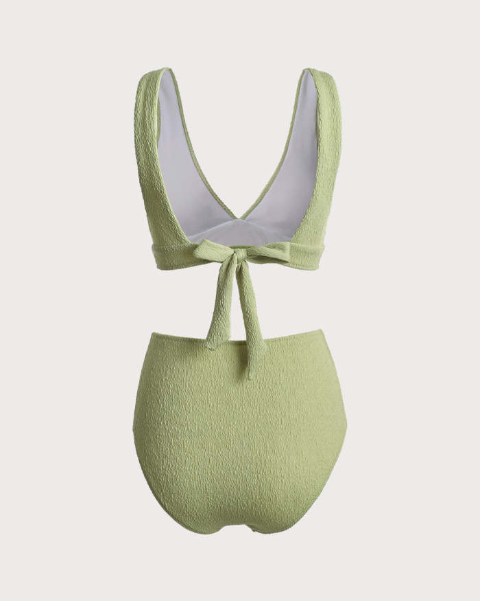 The Green V Neck Backless Bikini Set