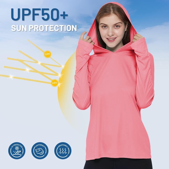 Women Upf 50+ Sun Protection Hoodie Shirt Long Sleeve