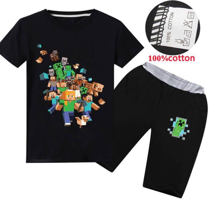 Minecraft Print Girls Boys Multi-Color Cotton T Shirt N Shorts Outfits