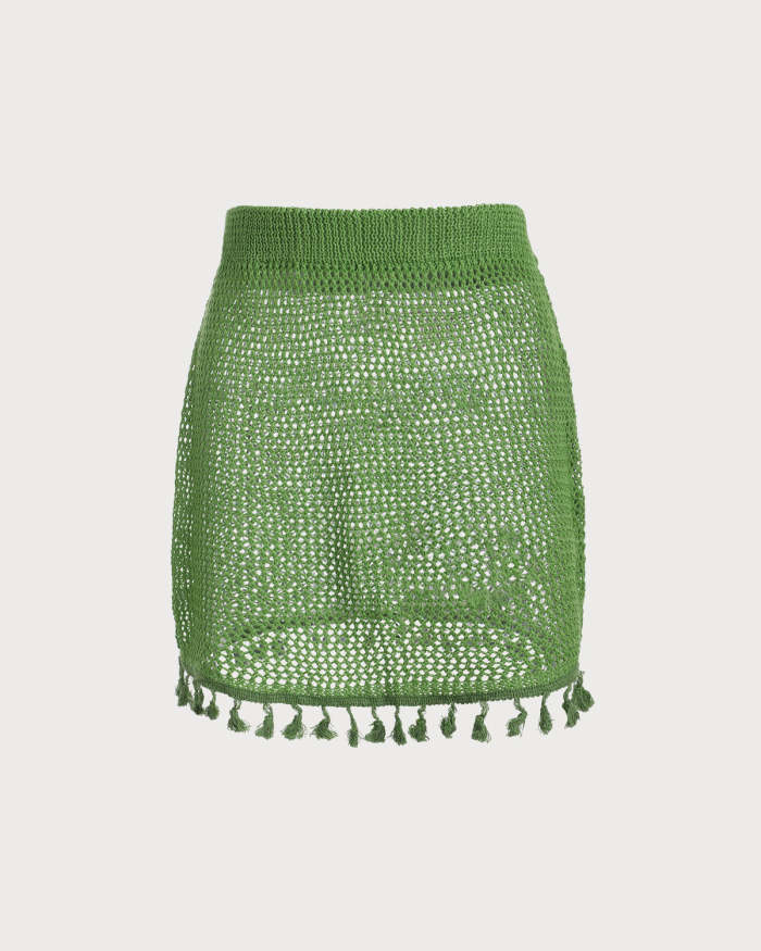 The Green Hollow Out Fringe Trim Cover Up Skirt