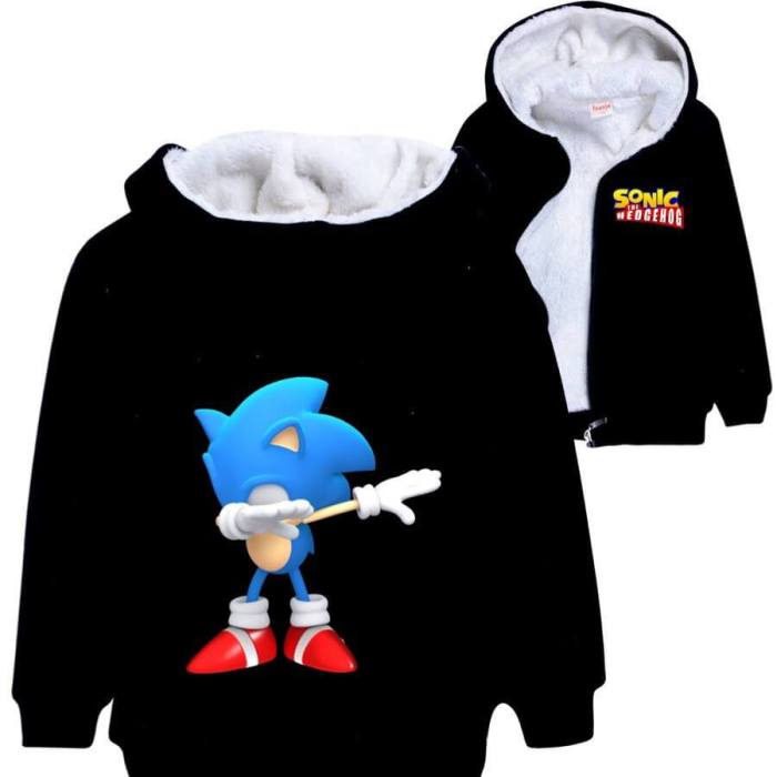 Dab Dance Sonic The Hedgehog Print Kids Fleece Lined Hooded Jacket