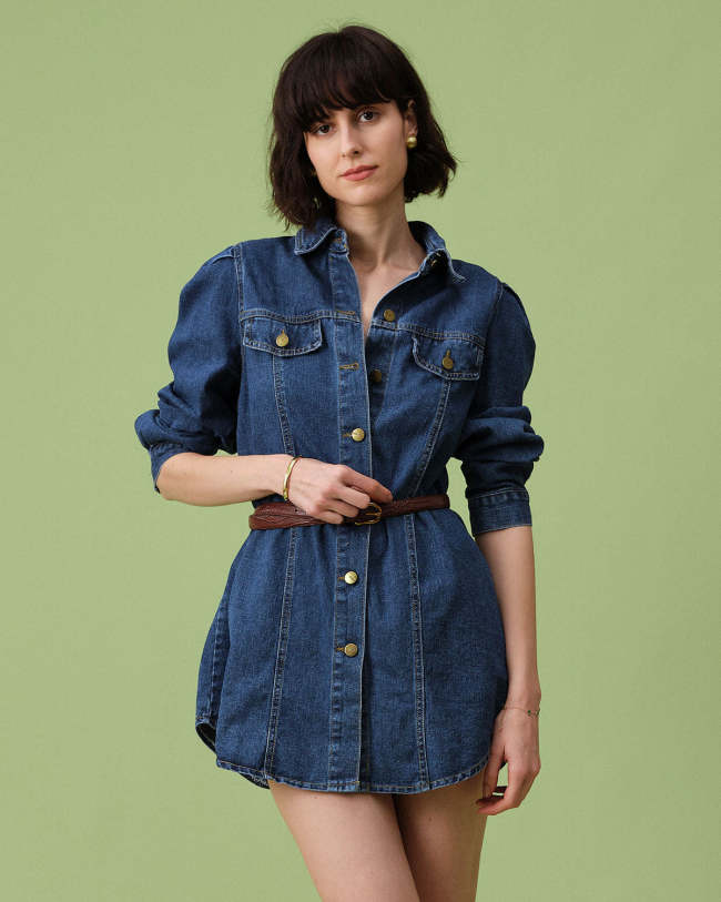 The Blue Lapel Long Sleeve Denim Shirt