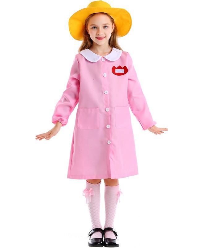 Girls Pink Kindergarten Dress Kids Costume With Yellow Cap School Bag