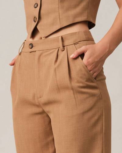 The Solid Pleated High-Waisted Pants
