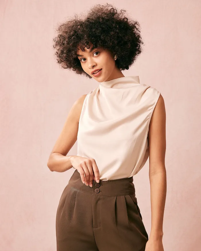 The Solid Cowl Neck Satin Tank Top