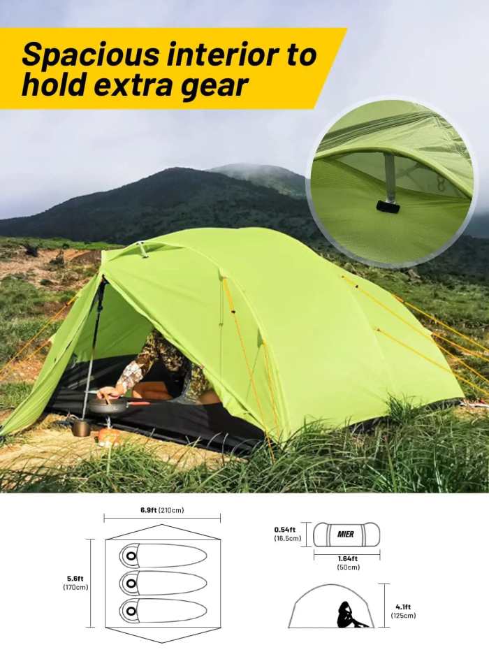 Ultralight 3 Person Backpacking Tents 3 Season With Footprint