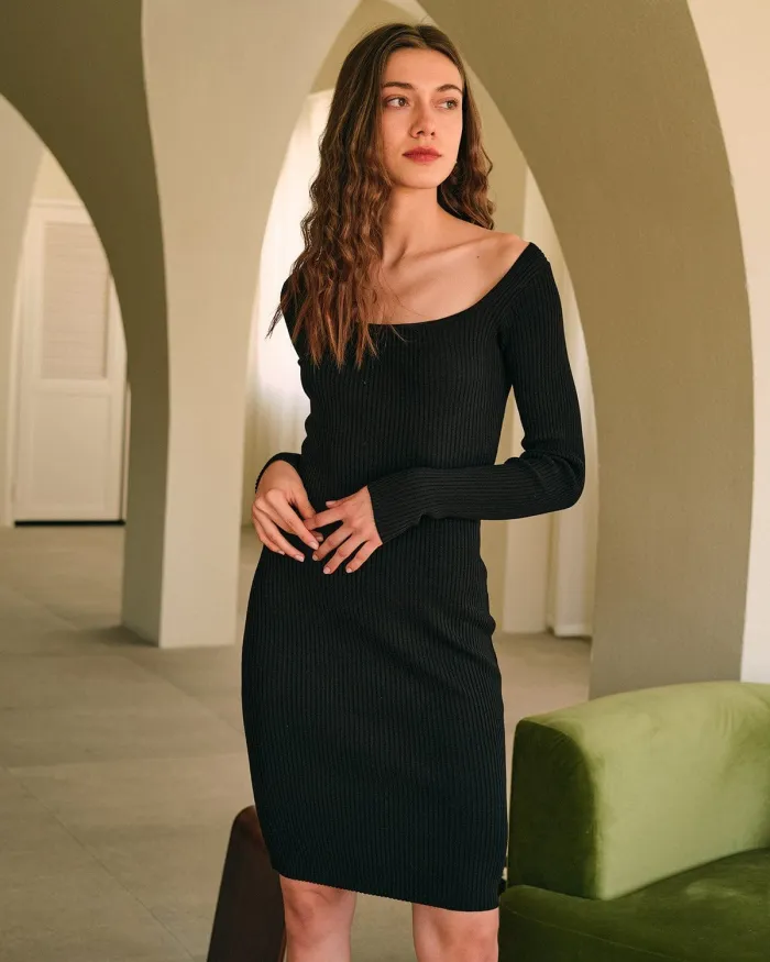 The Solid Backless Long Sleeve Knit Dress