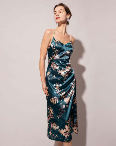 The Pearl Strap Side Slit Floral Midi Dress