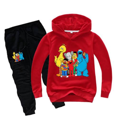 Sesame Street Print Girls Boys Cotton Hoodie And Sweatpants Sport Suit