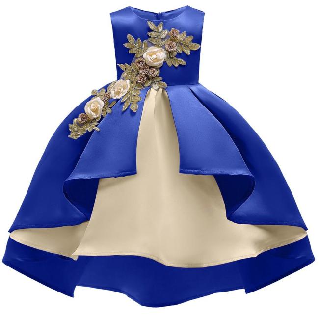 Blue Sleeveless Bow Tie Back Flower Girls Birthday Party Gown Dress