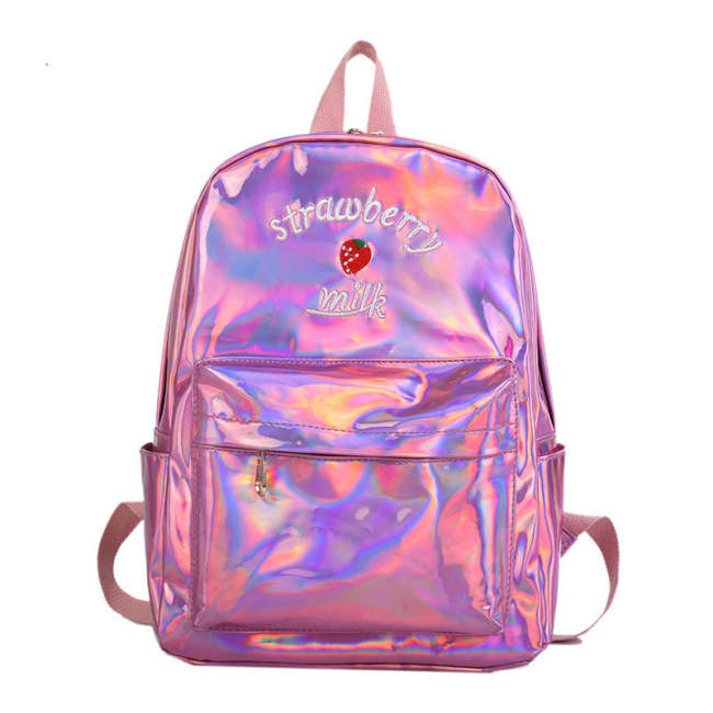 Strawberry Milk Embroidery Pu School Bag