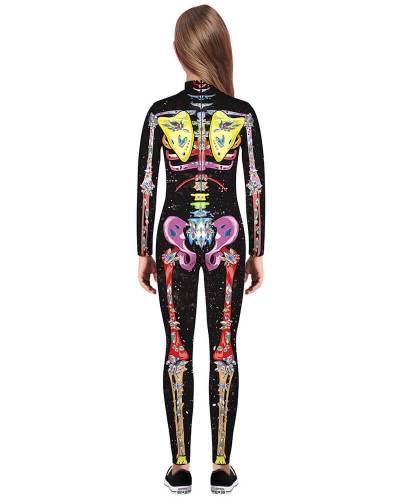 Boys Girls Rainbow Diamond Skeleton Catsuit Kids Halloween Costume