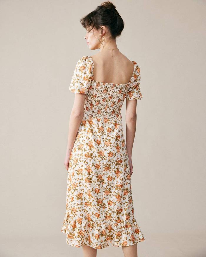 The Vintage Smocked Split Floral Dress