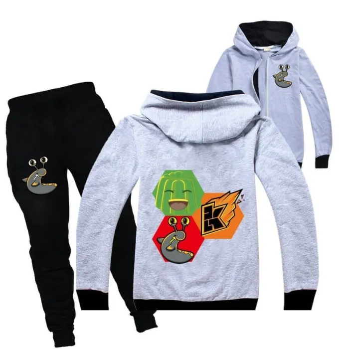 Green Jelly Slogoman Print Girls Boys Zip Up Hoodie And Sweatpants Set