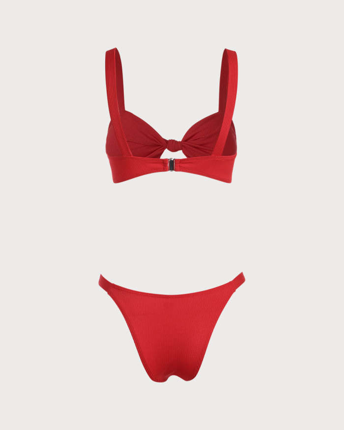 The Red Twist Front Ribbed Bikini Set