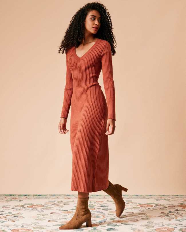 The Ribbed Bodycon Long Sleeve Sweater Dress