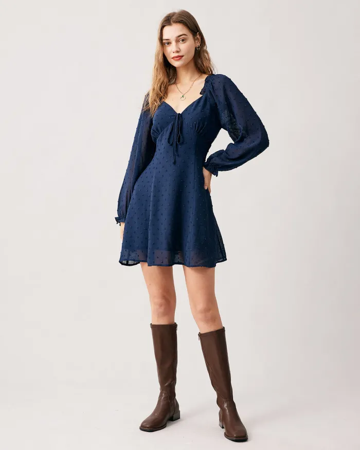The Blue Sweetheart Neck Long Sleeve Mini Dress