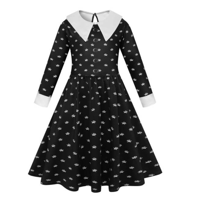 Girls Wednesday Horror Addams Dress Kids Halloween Cosplay Costume