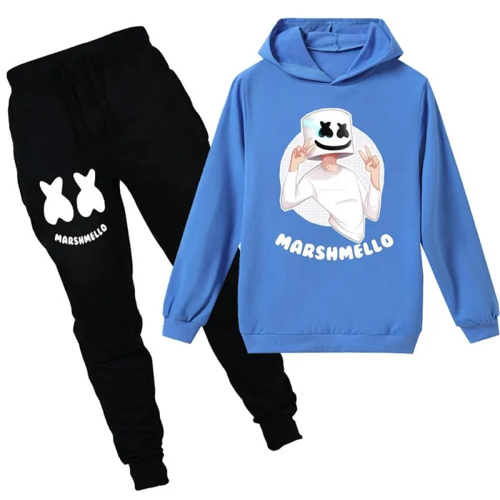 Yeah Dj Marshmello Print Boys Girls Cotton Hoodie And Sweatpants Suit