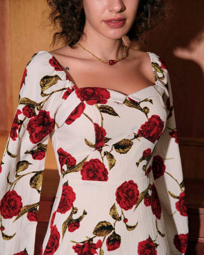 The Puff Sleeve Floral Long Sleeve Midi Dress