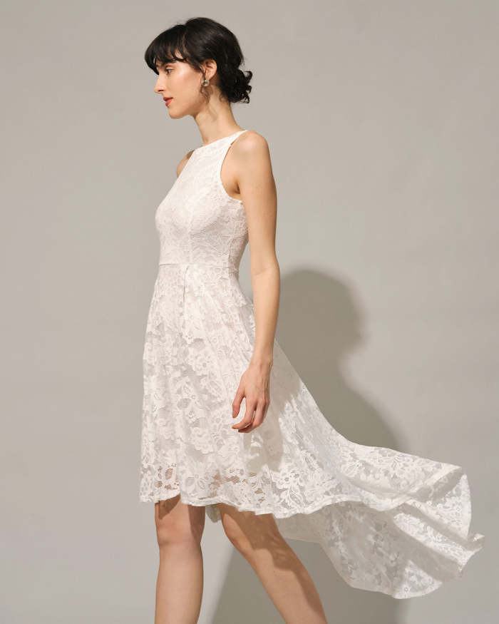 The White Lace High Low Sleeveless Midi Dress