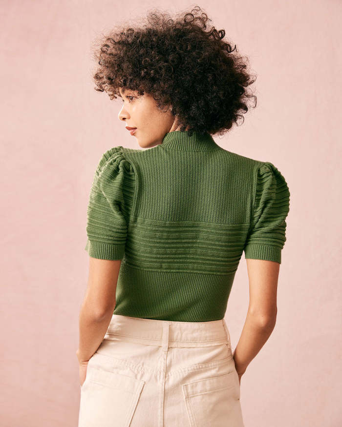 The Green Mock Neck Short Sleeve Sweater