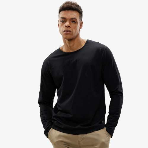 Men Long Sleeve Cotton T-Shirts Drop Cut With Curved Hem