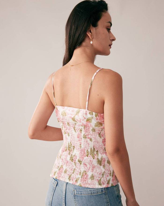 The Floral Tie Front Smocked Cami