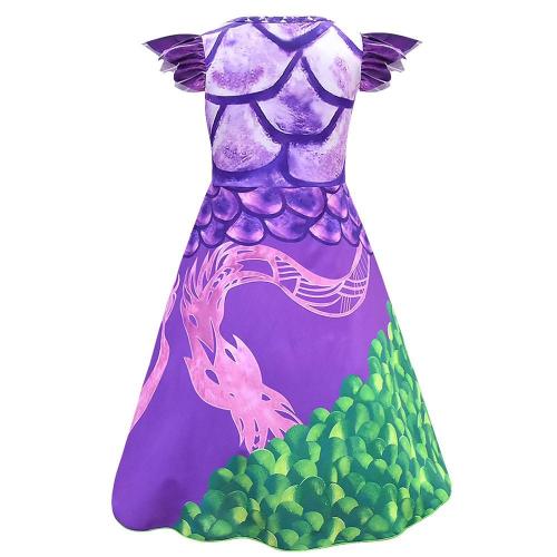 Child Dragon Mal Descendants 3 Costume Wings Purple Green Dragon Dress