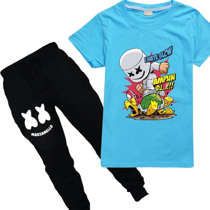 Dj Marshmello I Hate Slow Print Girls Boys T Shirt N Black Pants Suit