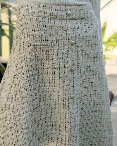 The Pearl Button High Waisted Tweed Skirt