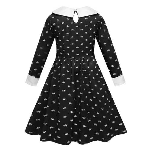 Girls Wednesday Horror Addams Dress Kids Halloween Cosplay Costume