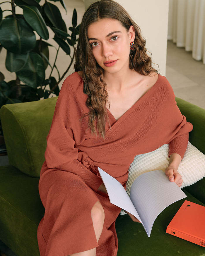The Long Sleeve Wrap Sweater Midi Dress