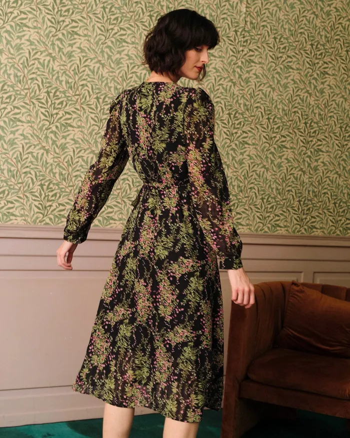 The Long Sleeve Wrap Floral Midi Dress