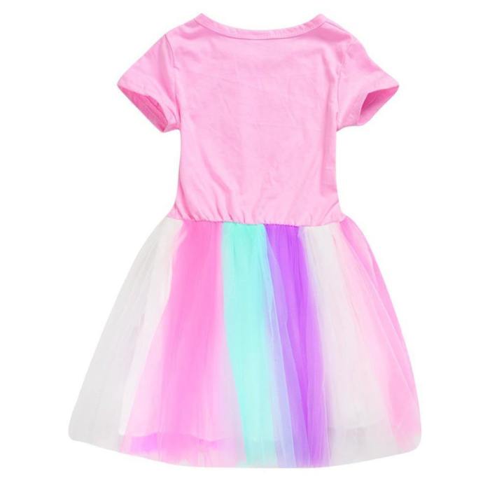 3-9 Years Girls Pink Sonic The Hedgehog Cotton Top Rainbow Tulle Dress