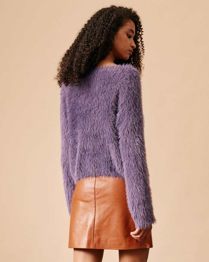 The Purple Boat Neck Fuzzy Sweater